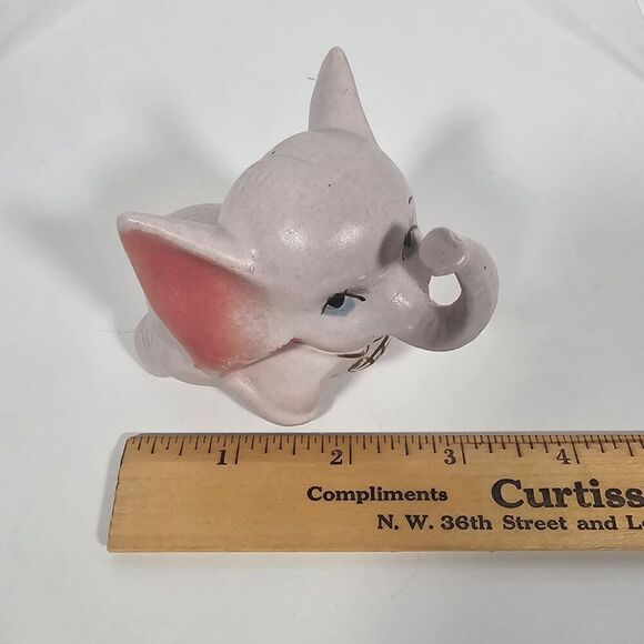 Vintage 60s Pink Elephant Porcelain Figurine Ornament Hand Painted Japan - Picture 6 of 6